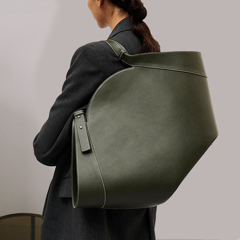 Sac cabas éventail vert kaki - porté à l'épaule