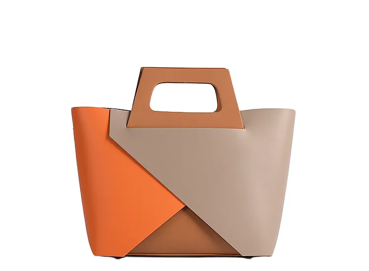 Sac à main structuré bicolore taupe/orange – Réf. 24042