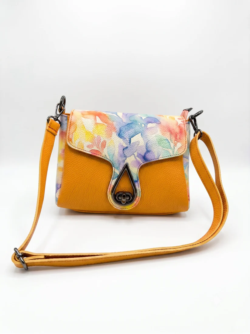 Sac bandoulière cuir Dollaro jaune fleuri - Fabriqué en Italie
