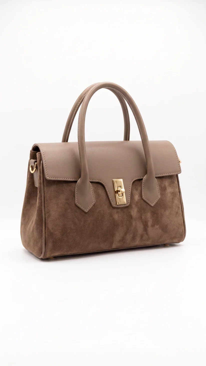 Sac à main taupe en cuir Dollaro et suédé – Made in Italy
